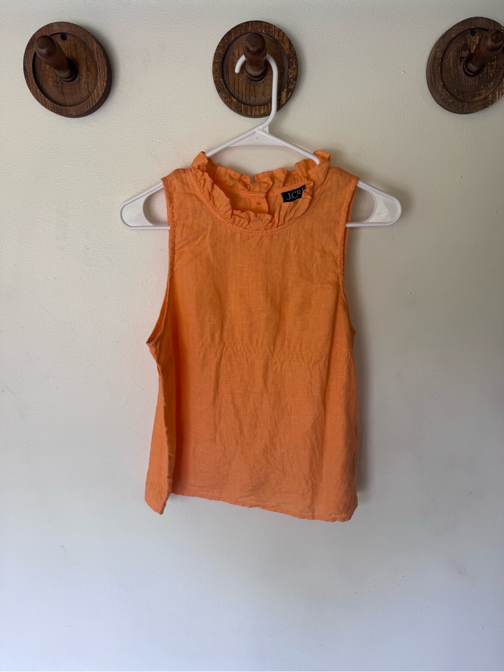 J. Crew 100% linen Orange Ruffle Mock Neck Sleeveless Top size XS